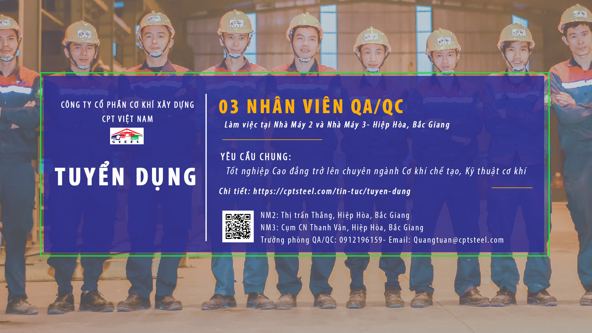 TUYỂN DỤNG 03 NHÂN VIÊN QA/QC TẠI NHÀ MÁY