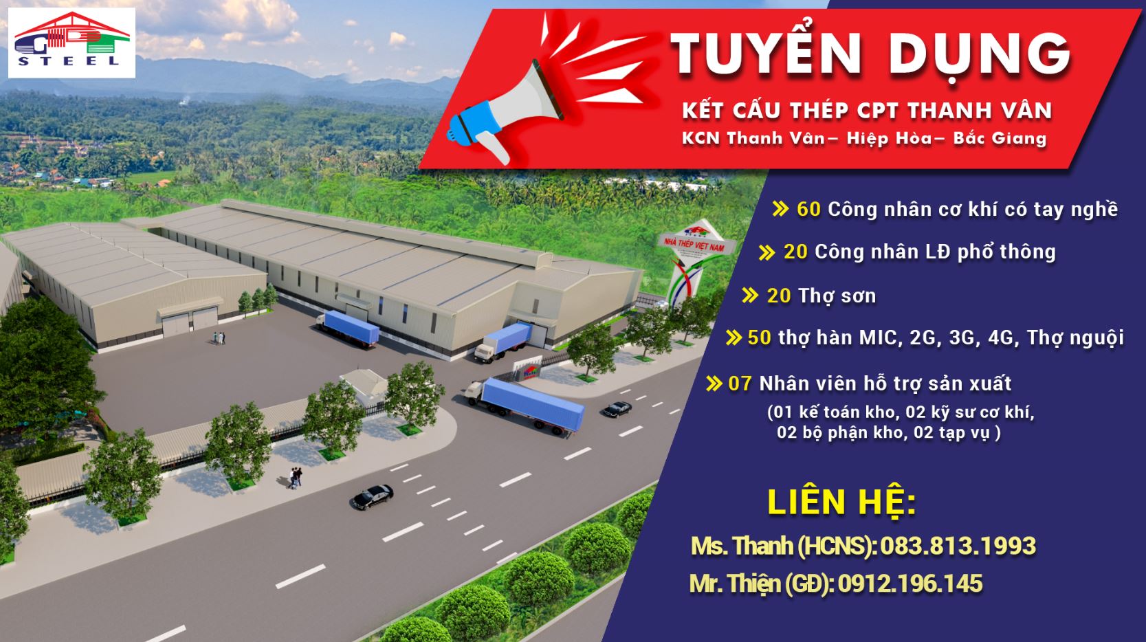 TUYỂN DỤNG CÔNG NHÂN KẾT CẤU THÉP
